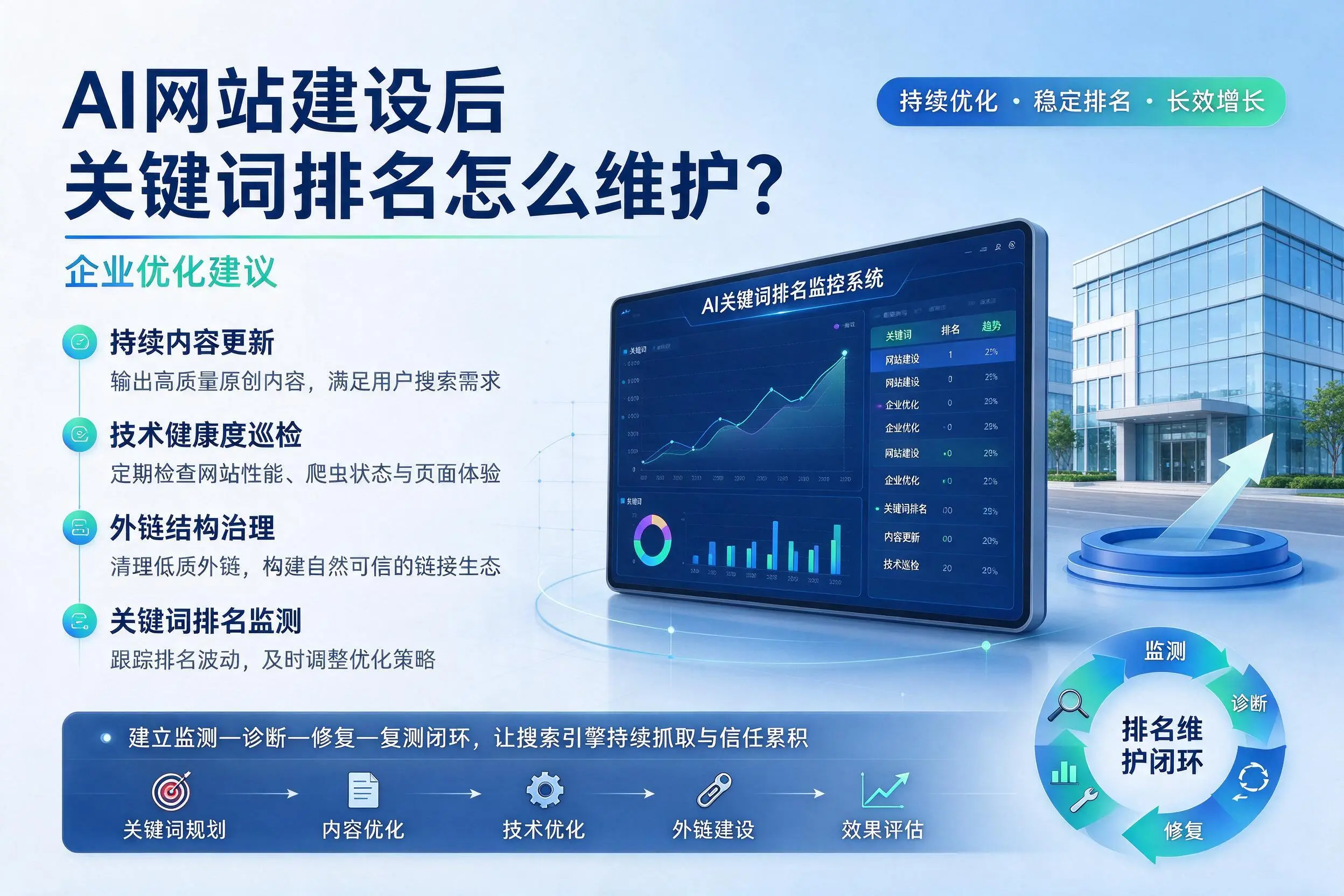 AI网站建设后关键词排名怎么维护？绥化企业优化建议